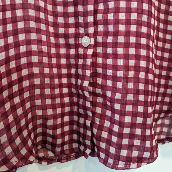 American Rag Cie Button-up Blouse Sheer Top Womens XL Red White Gingham Roll-Tab - Picture 10 of 15